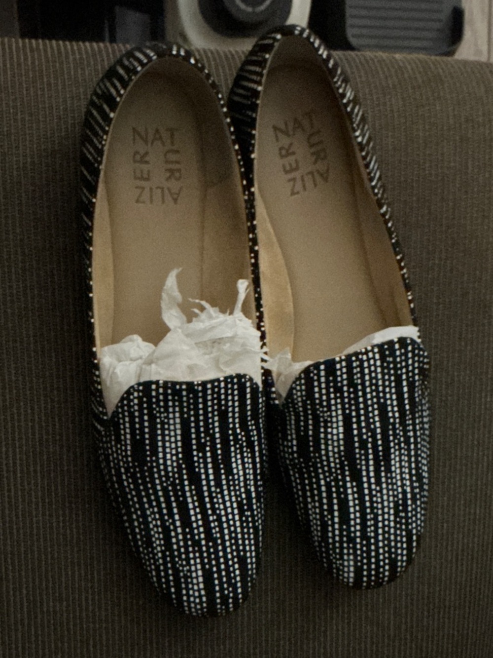 Naturalizer Black and White Dotted Stripe Slip-On Loafers